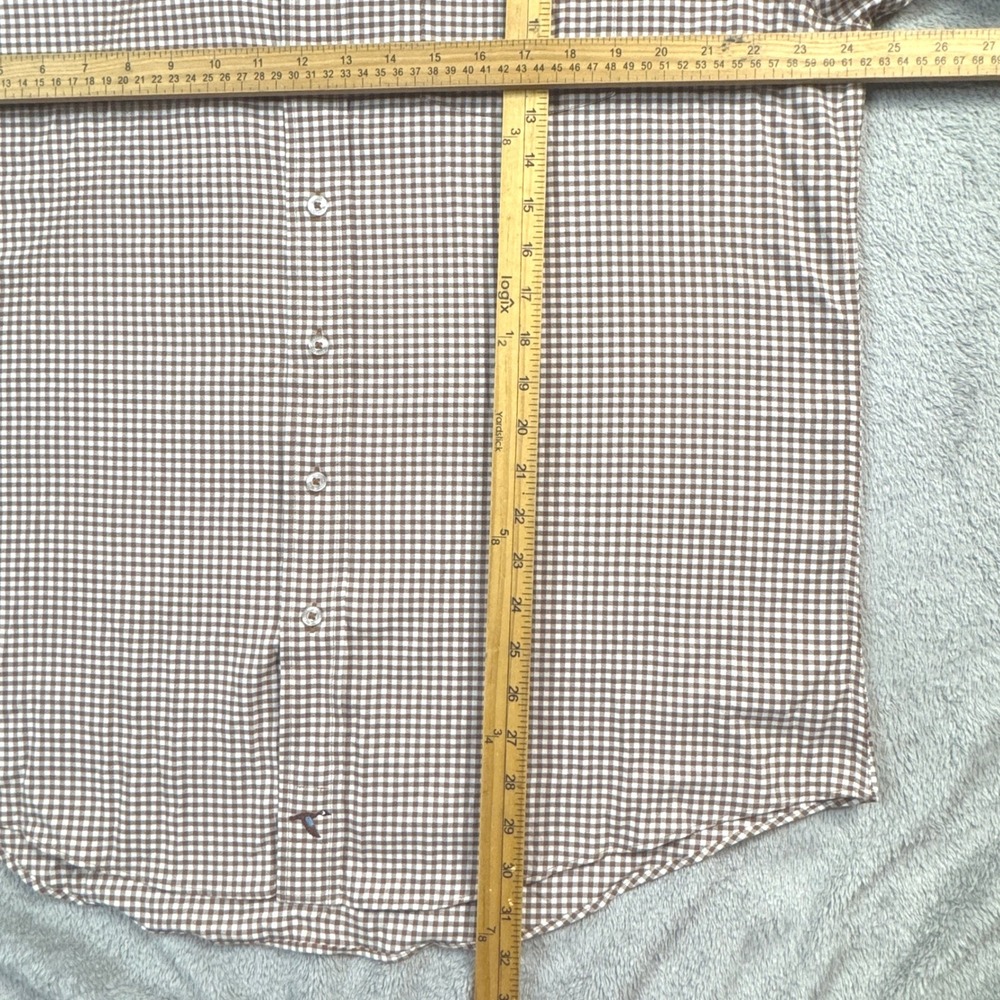 Genteal Performance Shirt Mens XL Brown White Gingham Check Long Sleeve - Picture 7 of 9